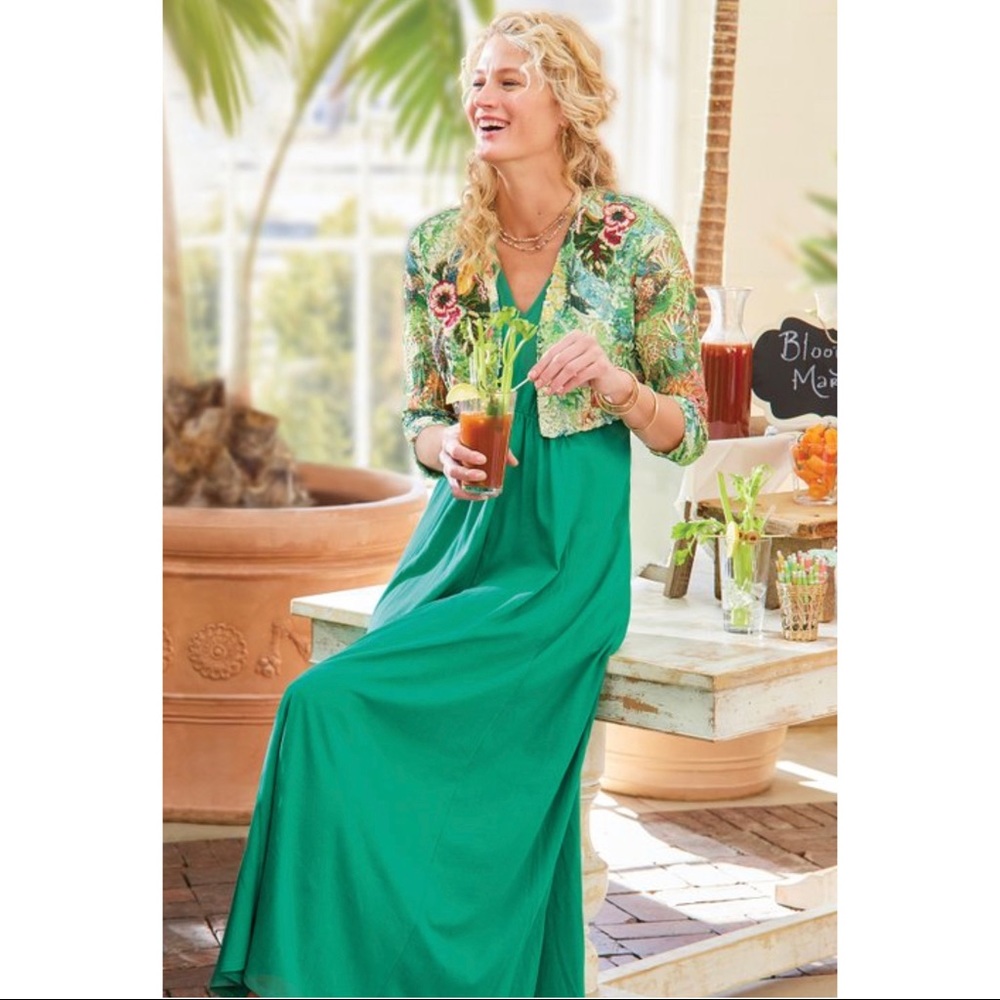 SOFT SURROUNDINGS Parakeet Green Antonia Maxi Dress Size XS NWT